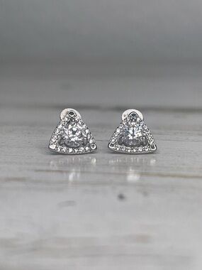 Sterling Silver Moissanite Halo Triangle Stud Earrings